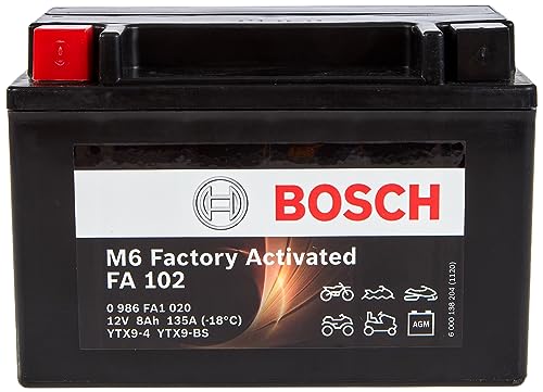 Bosch Fa102 - Batteria Agm Per Motocicli - 12V 120A 8Ah - Adatta Per Moto, Motociclette, Enduro, Scooter, Quad, Moto D'Acqua - Compatibile M6010, Btx9