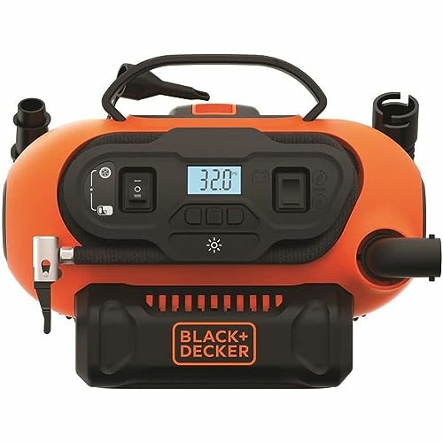 Black+Decker Bdcinf18N-Qs Compressore Portatile Compatto Senza Serbatoio, Ad Alimentazione 8.27 Bar-Corrente 12V, Nero Rosso