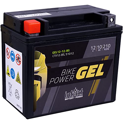 Intact - Batteria Gel Per Motocicli | Batteria Con +30% Di Potenza Di Avviamento | Bike-Power Gel12-12-Bs, Ytx12-Bs, 51012, Batteria 12V, 10 Ah (C20),