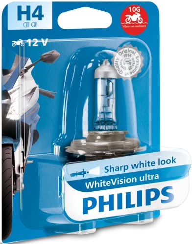Philips Whitevision Ultra Moto H4 Lampada Fari Per Moto, Fino A 4.200 Kelvin, 1 Pezzo