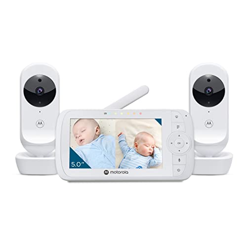 Motorola Nursery Vm35-2/Ease 35-2 Baby Monitor Con 2 Telecamere, Schermo Da 5.0 Pollici, Display A Schermo Diviso, Visione Notturna, Comunicazione Bid