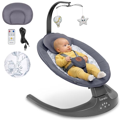 Lionelo Ralf 2In1 Sdraietta Dondolo Per Neonato Da 0 Fino A 9Kg, Altalena Con 12 Melodie Programmate, Telecomando, Culla 5 Velocità Di Dondolio, Blocc