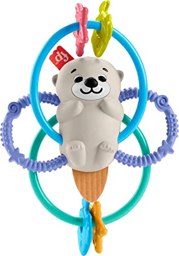 Fisher Price - Lontra Dentaruolo Sonaglino Mordicchiabile Senza Bpa, Con Anelli Flessibili, Giocattolo Per Bambini 3+ Mesi, Hjw12