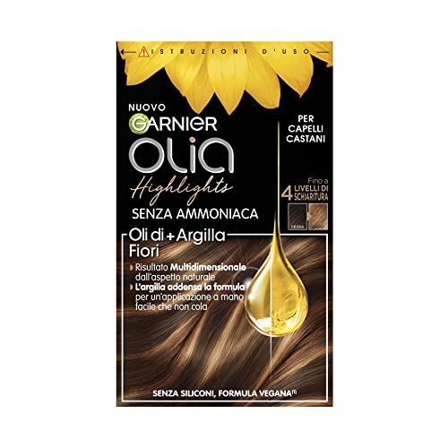 Garnier Olia Highlights, Fino A 4 Livelli Di Schiaritura, Per Capelli Castani, Formula Con Oli Di Fiore + Argilla, Formula Vegana, Senza Ammoniaca
