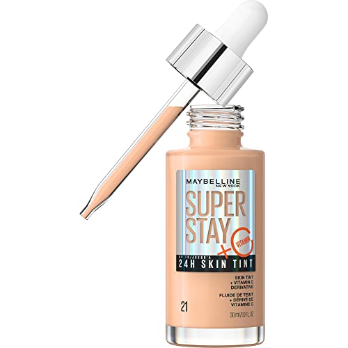 Maybelline New York, Fondotinta In Siero, Per Una Pelle Luminosa, Effetto Naturale, 24H Di Tenuta, Con Vitamina C, Superstay Skin Tint, Tonalità 21, 3