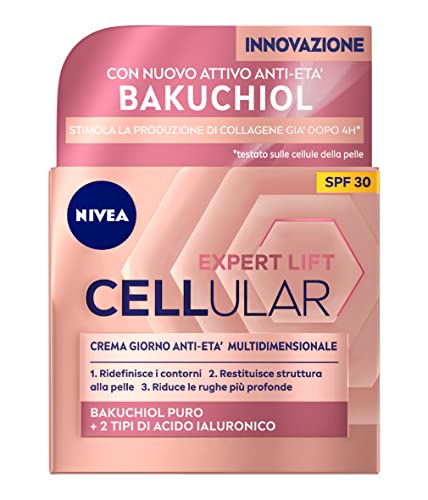 Nivea Cellular Expert Lift Crema Giorno Anti-Età Multidimensionale Spf 30 50 Ml, Crema Viso Giorno Con Bakuchiol Puro E 2 Tipi Di Acido Ialuronico, Cr