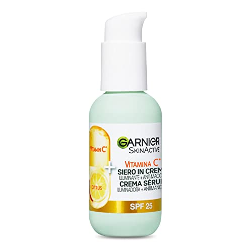 Garnier Siero In Crema Vitamina C Skinactive, 2 In 1 Siero Vitamina C E Crema Idratante Spf25, Anti-Macchie E Illuminante, Non Unge, Adatto A Tutti I