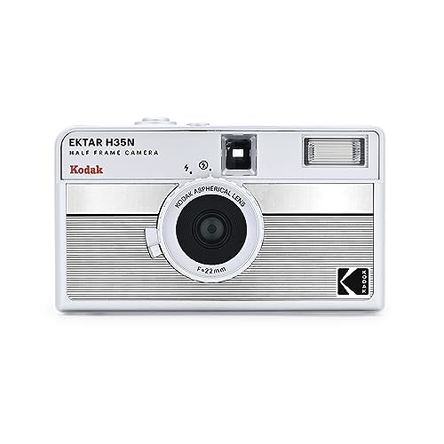 Kodak Ektar H35N Fotocamera A Pellicola Half Frame, 35 Mm, Riutilizzabile, Funzione Lampadina, Filtro Stella, Lente Rivestita (Argento Striato)(Pellic