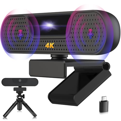 Vizolink W8Gs Webcam 4K, Uhd Webcam Pc Con Microfono Treppiede, Autofocus, Protezione Dei Dati, Plug & Play, Campo Visivo 85°, Webcam Pc Per Mac Deskt