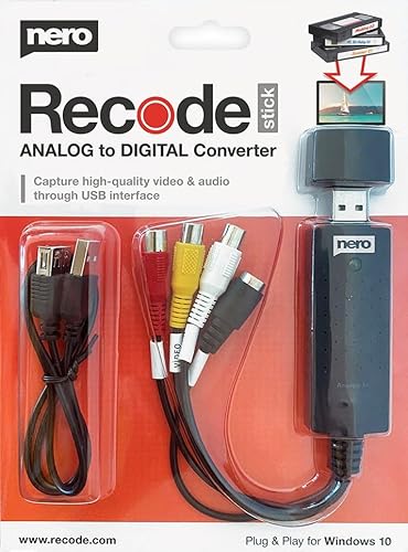 Nero Vhs A Usb Video Grabber Recode Stick | Vhs Auto-Digitalizzare | Analog To Digital Capture Card | Windows 11/10 / 8 (Digitalizzazione Delle Casset