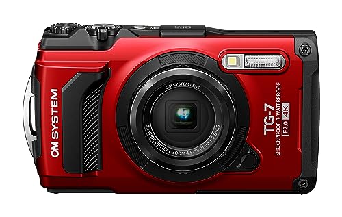 Om System Tough Tg-7 Rosso, 12Mp, Impermeabile, Resistente Agli Urti, Modalità Di Ripresa Subacquea E Macro, Video 4K, Zoom 4X-Grandangolare (Erede Di