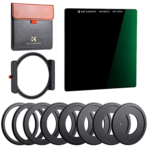 K&F Concept Nano-X Kit Da Filtro Quadrato Nd1000 (10 Stops) A Lastra 100X100Mm, 8X Anello Adattatore E 1X Portafiltro Mentale Compatibile Nano-X Porta