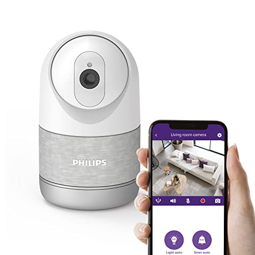 Philips Telecamera Interna Motorizzata Connessa Risoluzione 2K Modalità Privata Rinforzata Rilevamento Umano Sottile - Sirena Integrata - Scheda Sd 8G
