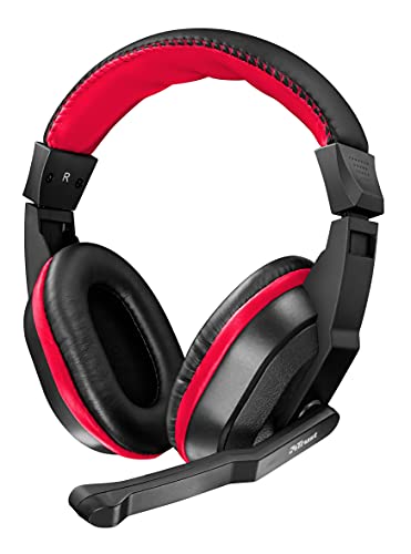 Trust Ziva Cuffie Over-Ear Da Gioco Con Microfono A Scomparsa, Nero/Rosso