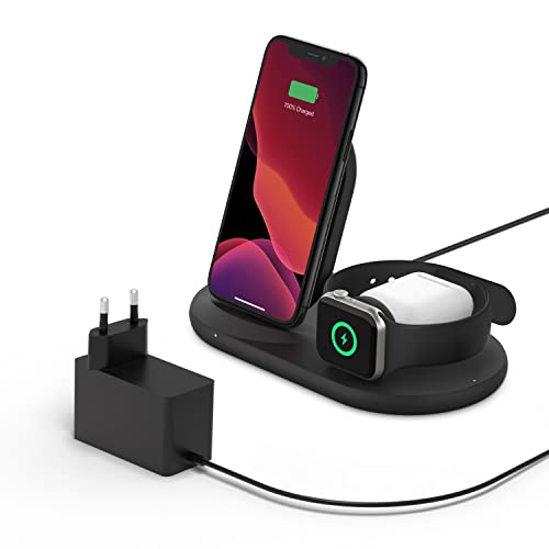 Belkin Caricabatteria Wireless 3 In 1, Stazione Di Ricarica Da 7,5 W, Dock Per Iphone 15, 14, 13, Apple Watch Ed Airpods E Altri - Nero
