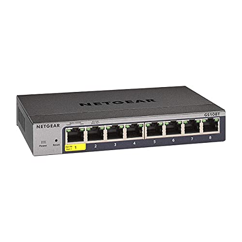 Netgear Switch Ethernet Smart 8 Porte Gs108T, Switch Gigabit Con 1 Porta Pd, Gestione Insight Cloud Opzionale, Montaggio Desktop O A Parete, Funzionam
