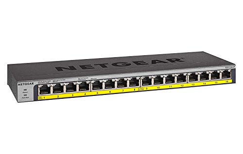 Netgear Switch Poe 16 Porte Unmanaged Gs116Lp, Switch Ethernet Gigabit Con 16 Poe+ A 76 W, Budget Espandibile, Montaggio Desktop O Su Rack E Assistenz