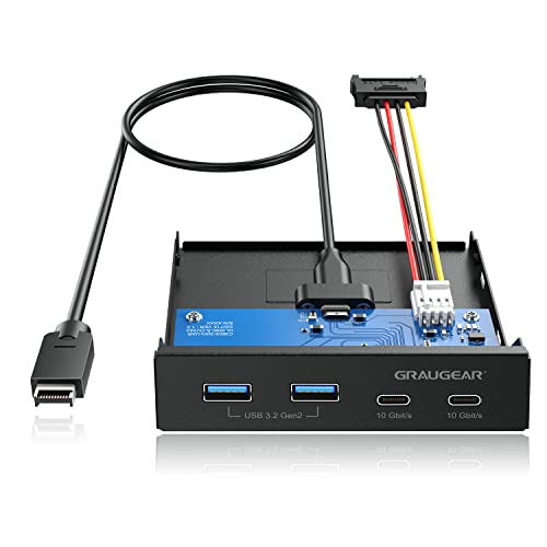 Graugear | 4 Porte 10 Gbit/S Pannello Frontale | 2 X Usb-C + 2 X Usb-A Usb3.2 Gen2 Hub | Pannello Anteriore Per Alloggiamento Da 3,5 Pollici | Usb3.2