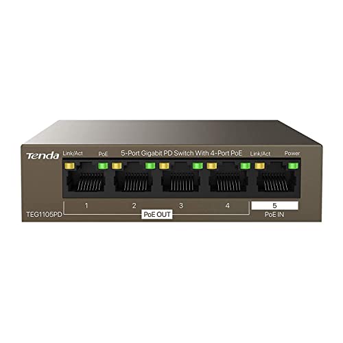 Tenda Switch Poe 5 Porte Gigabit Teg1105Pd, 4 Porte Poe Out E 1 Porta Poe In, Nessun Adattatore Di Alimentazione, Plug And Play, Custodia In Metallo,