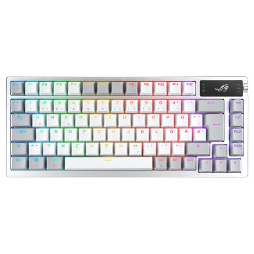 Asus Rog Azoth White Rgb Gaming Tastiera (Layout Qwertz, Fattore Di Forma Della Tastiera 75%, Switch Meccanici Rog Nx, Display Oled, Wireless Con Blue