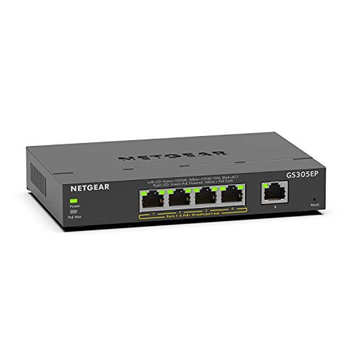 Netgear Switch Poe Plus 5 Porte Gs305Ep, Supporto Vlan, Qos, Switch Ethernet Gigabit Con 4 Poe+ A 63 W, Montaggio Desktop O A Parete