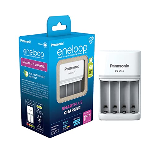 Panasonic Eneloop Caricabatterie Smartplus, Per 1-4 Batterie Aa/Aaa Ni-Mh, Con 4 Indicatori Led E 10 Funzioni Di Sicurezza