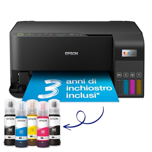 Epson Ecotank Et-2830 Stampante Multifunzione 3-In-1 A4, Serbatoi Ricaricabili Alta Capacità, 5 Flaconi Inclusi Pari A 6600Pag B/N 5900Pag Colore, Dis