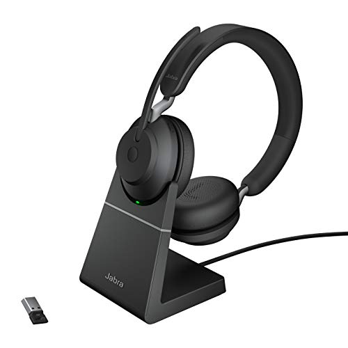 Jabra Evolve2 65 Wireless Pc Headset With Charging Stand – Noise Cancelling Uc Certified Stereo Headphones With Long-Lasting Battery – Usb-A Bluetooth