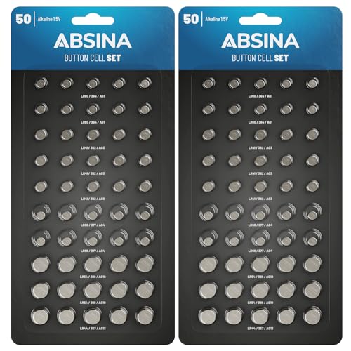Absina Batterie A Bottone Miste Alcaline - 20X Ag1 / 30X Ag3 / 20X Ag4 / 20X Ag10 / 10X Ag13 - Assortimento Di Batterie Da 1,5 V - Pile Piccole Rotond