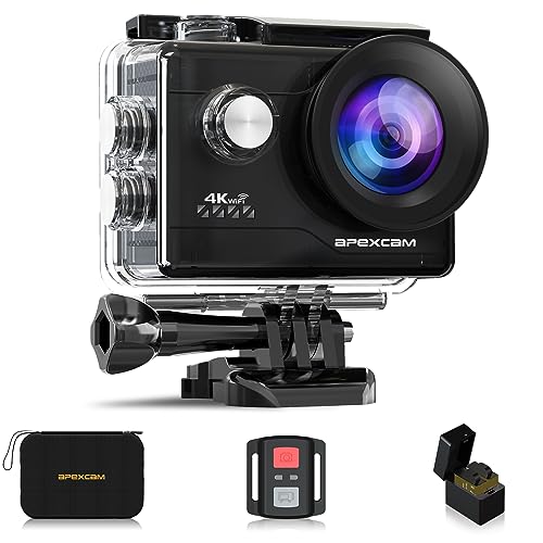 Apexcam 4K Wifi 20Mp Action Cam Ultra Hd Sports Cam Impermeabile Sott’Acqua 40M 2'' Action Camera 2.4G Telecomando 170° Grandangolare Con 2X1050Mah Ba