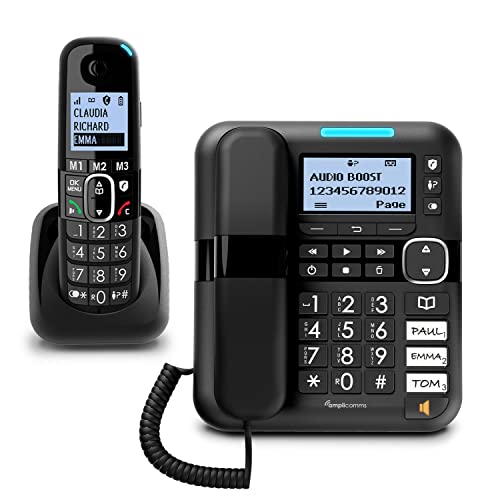 Amplicomms - Bigtel 1580 Combo - Telefono Duo Per Anziani - Suoneria Alta Regolabile A 90 Db - Ascolto Amplificato - Tastiera Grande - Segreteria Tele