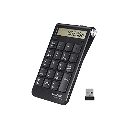Ultron Numpad - Blocco Numerico Un2, 2,4 Ghz, Calcolatrice Usb Senza Fili, Numpad Wireless Con Funzione Multi-Funzione 20 Tasti, Tastiera Con Display