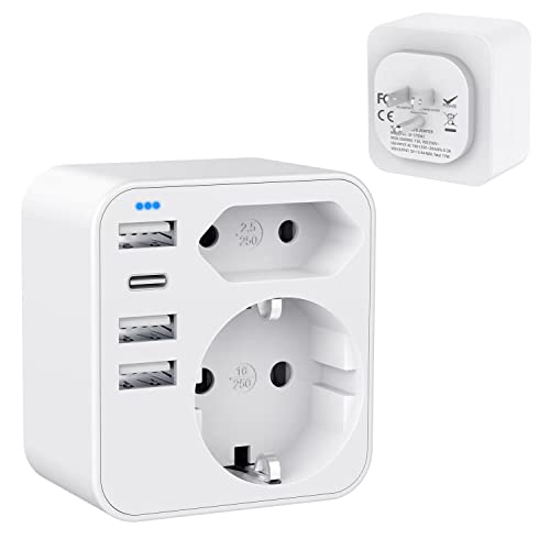 Hanyeal Adattatore Presa Americana, 6 In 1, Con 4 Usb, Per America/Canada/Messico, 3285W, Spina Usa Tipo B