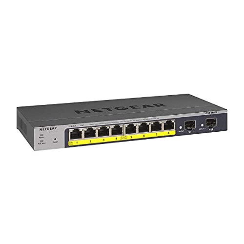 Netgear Switch Poe Smart 8 Porte Gs110Tp, Switch Ethernet Gigabit Con 8 Porte Poe+ A 55 W, 2 Sfp Da 1G, Gestione Insight Cloud Opzionale, Montaggio De