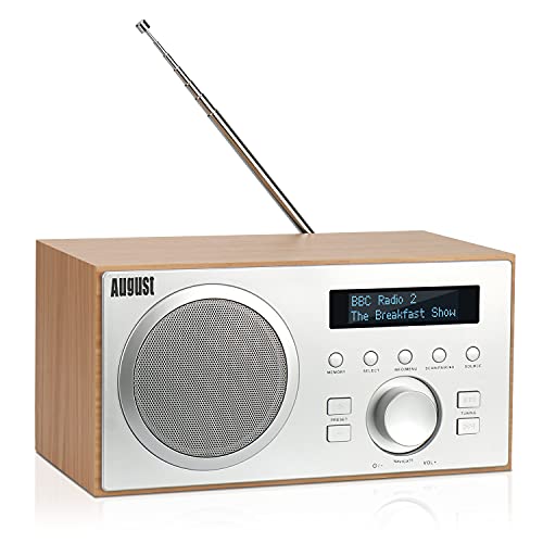 Radio Dab Fm Bluetooth Legno Con Lettore Mp3 – August Mb420 Stazione Plus Elettrica Vhf Digitale Rds Hifi, Doppia Sveglia, Per Casa Ufficio Officina L