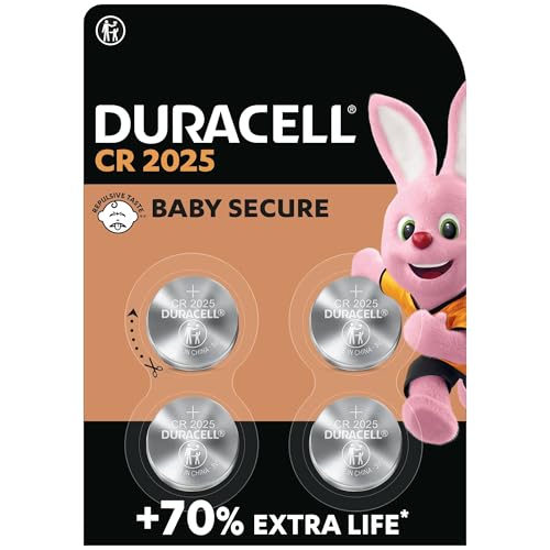 Duracell - 2025, Batteria Bottone Al Litio 3V, Confezione Da 4, Con Tecnologia Baby Secure Per L'Uso Su Chiavi Con Sensore Magnetico, Bilance, Element