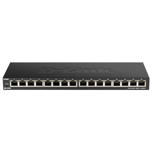 D-Link Dgs-1016S Switch Unmanaged Gigabit A 16 Porte, Senza Ventole, Struttura In Metallo, Posizionamento Su Desktop O Con Montaggio A Parete, Plug-An