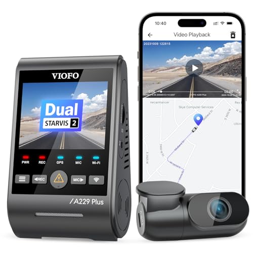 Viofo A229 Plus 2K + 2K Dual Starvis 2, Dash Cam Anteriore E Posteriore Hdr, Controllo Vocale E Fotocamera Per Auto Wifi Wi-Fi Da 5 Ghz, Gps Ultra Pre