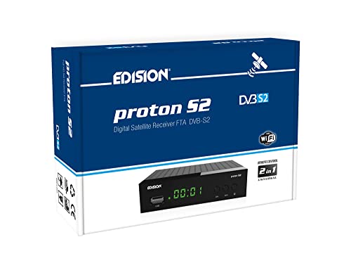Edision Proton S2 - Decoder Dvb-S2 Hd, Ricevitore Digitale Satellitare Full Hd Dvb-S2, Usb, Hdmi, Scart, Sensore Ir, Supporto Usb Wifi, Telecomando Un