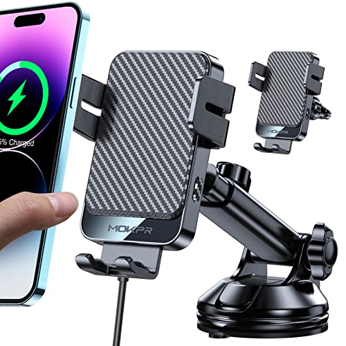 Caricatore Wireless Auto,15W Smartphone Ricarica Wireless Rapida Auto, Auto-Bloccaggio Supporto Telefono Caricabatteria Wireless Auto Ventose/Presa D'