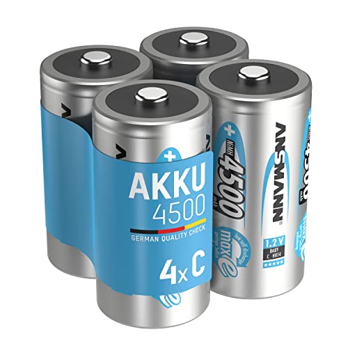 Ansmann 4X Batterie Ricaricabili Stilo Baby C - 4500 Mah 1,2 V Nimh - Pila A Ricarica Veloce - Fino A 1000 Cicli Di Ricarica Eco-Friendly