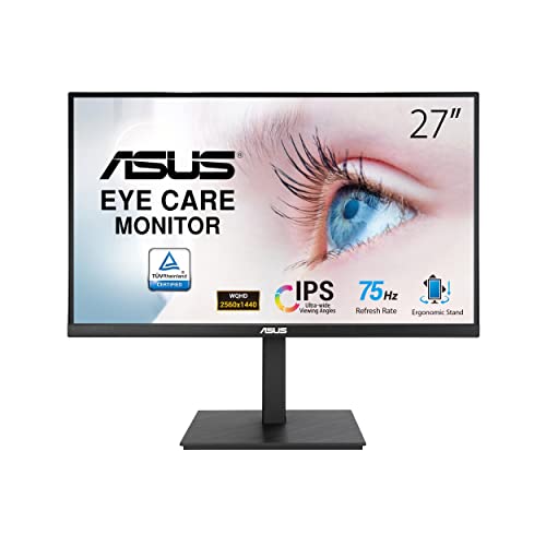 Asus Va27Aqsb Eye Care Monitor 27", 2560 X 1440, Ips, Frameless, 75Hz, Adaptive-Sync, Displayport, Hdmi, Nero