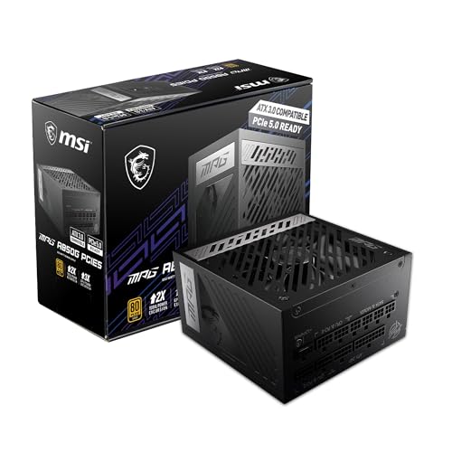 Msi Mpg A850G Pcie5, Alimentatore 850W, Certificato 80 Plus Gold, Atx 3.0 100% Modulare, Supporto Gpu Pcie 5.0, 105°C Condensatori Giapponesi, 0% Rpm