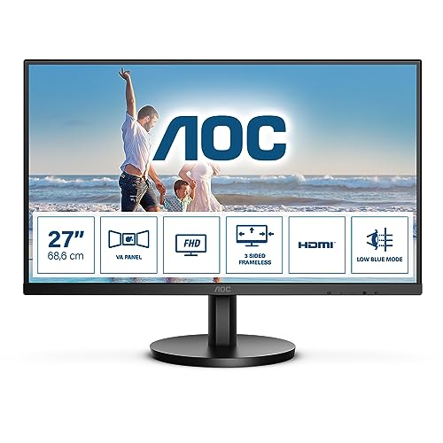Aoc 27B3Hm - Monitor Fhd Da 27 Pollici, 75 Hz, Va, 4 Ms, Freesync, Tecnologia Low Blue, Senza Sfarfallio, Supporto Vesa, Design Frameless (1920 X 1080