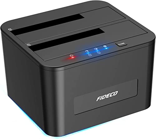 Fideco Docking Station Per Dischi Rigidi, Docking Station Per Hdd Sata Usb 3.0 Per Hdd/Ssd Sata Da 2,5 E 3,5 Pollici, Dual Bay, Supporto Per Clonazion