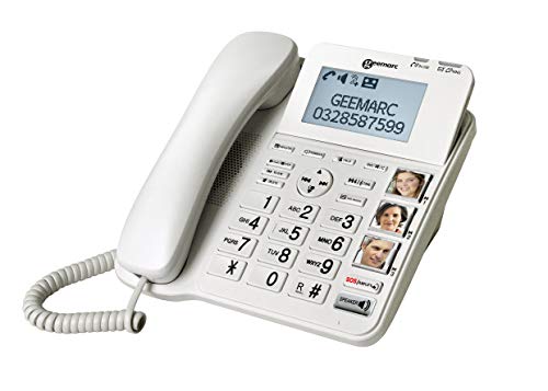 Geemarc Cl595 - Telefono Fisso Per Anziani Con Volume Di Ricezione Amplificato, Suoneria Potente, Tasti Grandi E Funzione Di Chiamata Di Emergenza - I