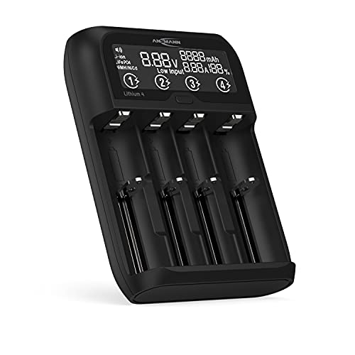 Ansmann Universal Battery Charger "Lithium 4" Per Li-Ion 18650 21700 26650 22650 18500 E Molti Altri. & Nimh Aa/Aaa/Baby C - Caricabatterie Per Celle