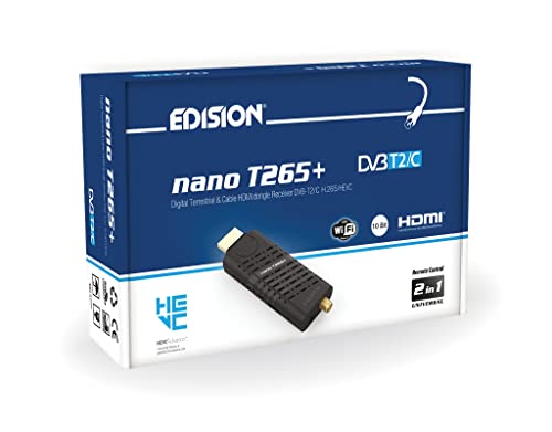 Edision Nano T265+ Decoder Dvb-T2 Hd Dongle Ricevitore Digitale Terrestre, Full Hd, H265 Hevc, 10 Bit, Fta, Usb, Hdmi, Sensore Ir, Supporto Usb Wifi,