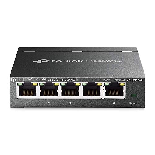 Tp-Link Tl-Sg105E Switch 5 Porte Rj45 Gigabit 10/100/1000 Mbps, Monitora La Rete, Priorizza Il Traffico E Configura Vlan, Struttura In Acciaio, Nero