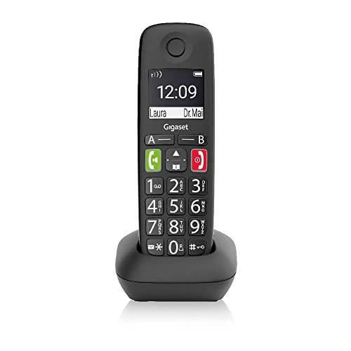 Gigaset E290Hx, Telefono Portatile Con Suonerie Forti, Numeri Grandi, Audio Potenziato, Tasti Di Chiamata Rapida, Vivavoce Con Volume Regolabile, Nero